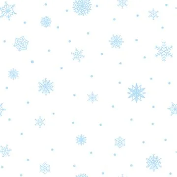 Seamless pattern hand drawn white snow flakes on blue, simple winter backgr.. Stock Illustration