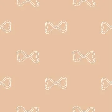 Seamless pattern with hand drawn white bows on a soft pastel background Stock Illustration