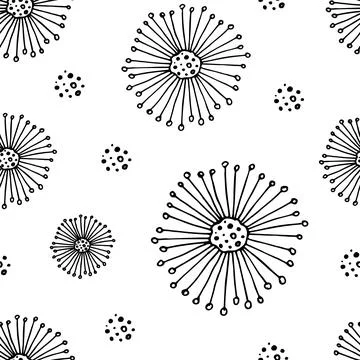Seamless pattern with hand-drawn wildflowers. Stock Illustration