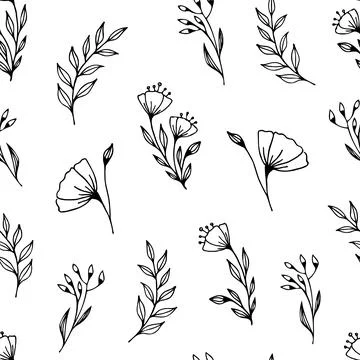 Seamless pattern with hand-drawn wildflowers. Stock Illustration