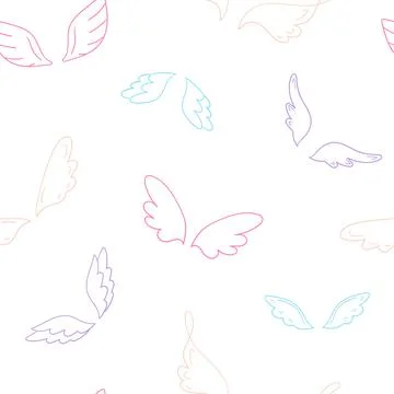 Seamless pattern of hand drawn wings in different shapes. Doodle wings Stock Illustration
