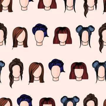 Seamless pattern with hand drawn womens hairstyles Stock Illustration