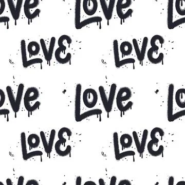 Seamless pattern with hand drawn word love. Urban graffiti text isolated on Illustrazione stock