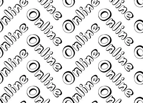 Seamless pattern of hand-drawn  words Online on white background. Stock Illustration