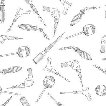Seamless pattern with hand drawn work tools. Collection of handmade cartoon t Stock Illustration