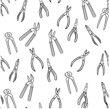 Seamless pattern with hand drawn working tools. Collection of hand tools. Han Stock Illustration