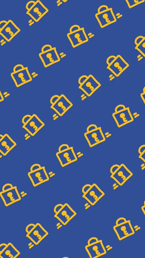 Seamless pattern of hand-drawn yellow padlocks on abstract vertical background Stock Footage 339689457