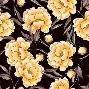 Seamless pattern with hand drawn yellow flowers Stock Illustration