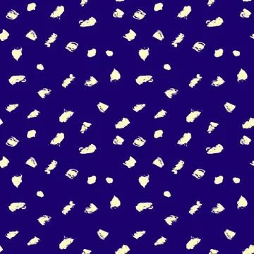 Seamless pattern with hand drawn yellow dots on dark bue background. Polka Stock Illustration