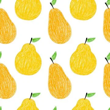 Seamless Pattern of Hand-Drawn Yellow Pears Stock Illustration