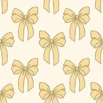 Seamless pattern with hand drawn yellow bows on a soft pastel background Stock Illustration