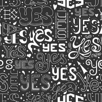 Seamless pattern with hand drawn YES letters, calligraphic text. Vector bac.. Stock Illustration