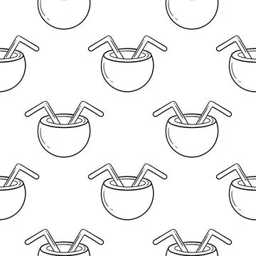 Seamless pattern hand drawn young coconut Stock Illustration
