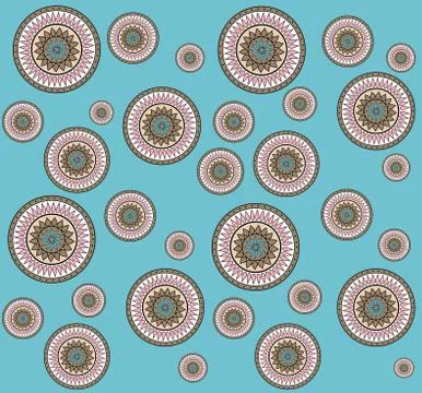Seamless pattern with hand drawn zentangle mandala on blue Stock Illustration
