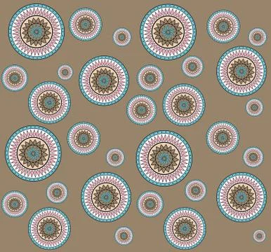 Seamless pattern with hand drawn zentangle mandala on brown Stock Illustration