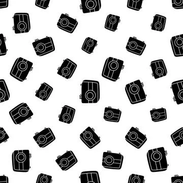 Seamless pattern with Hand drown silhouette camera on white background. Business Illustrazione stock
