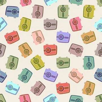 Seamless pattern with hand drown silhouette camera on color background. Business Stock Illustration