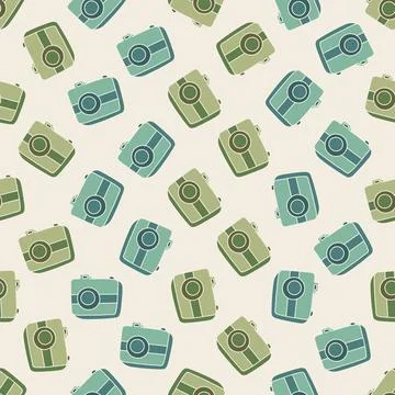 Seamless pattern with hand drown silhouette camera on color background. Business Stock Illustration