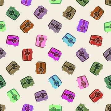 Seamless pattern with hand drown silhouette camera on color background. Business Stockillustratie