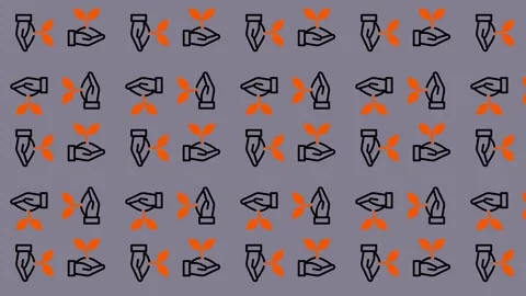 Seamless Pattern of Hand Gestures and Icons. Stock Footage 325385968