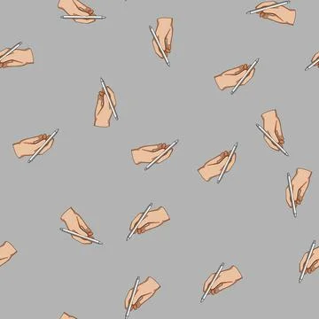 Seamless pattern Hand holding pen writing or drawing Illustrazione stock