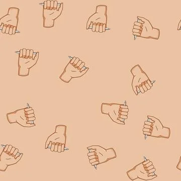 Seamless pattern Hand holding pen pushing button Stock Illustration