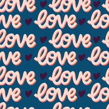 Seamless pattern with hand lettered message love for Happy Valentine's day. Stock Illustration