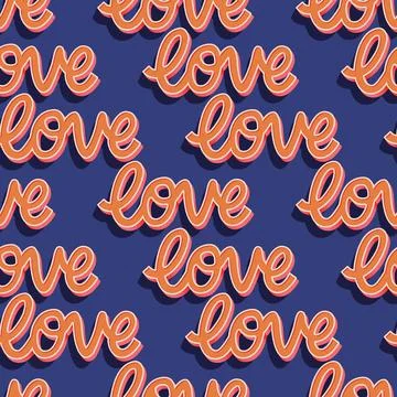 Seamless pattern with hand lettered message love for Happy Valentine's day. Stock Illustration