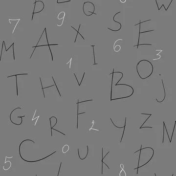 Seamless pattern with hand lettering, black letters and white numbers on a gr Stock Illustration