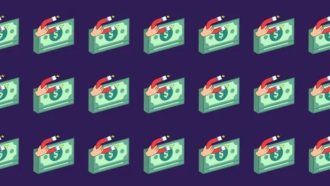 Seamless pattern of hand, magnet, and attracting money icons in tile background Stock Footage 323114139