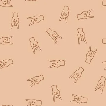 Seamless pattern Hand making horns gesture celebrating rock music culture Stockillustratie