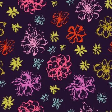Seamless pattern with hand painted flowers grunge stroke elements イラスト素材