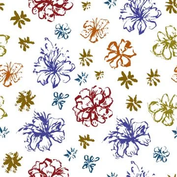 Seamless pattern with hand painted flowers grunge stroke elements Stock Illustration
