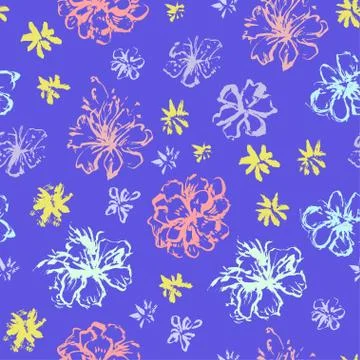 Seamless pattern with hand painted flowers grunge stroke elements Stock Illustration