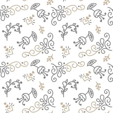 Seamless pattern with hand painted leaves in Scandinavian style on a white 스톡 일러스트