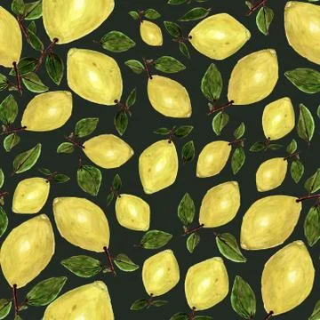 Seamless pattern with hand painted lemons and leaves on Stock Photos