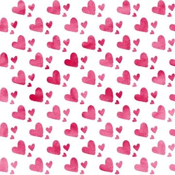 Seamless pattern of hand-painted red watercolor hearts in repetition Stock Illustration