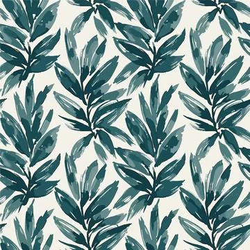 Seamless Pattern with Hand-Painted Teal Leaves on a White Background. Stock Illustration