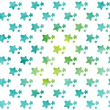 Seamless pattern of hand-painted turquoise watercolor stars in repetition Stock Illustration