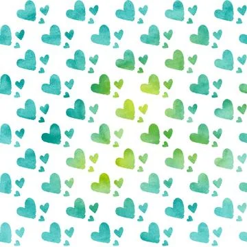 Seamless pattern of hand-painted turquoise watercolor hearts in repetition Stock Illustration