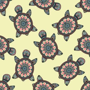 Seamless pattern with hand painted turtles. Stock Illustration
