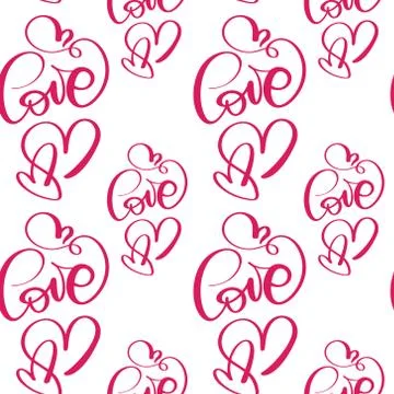 Seamless pattern with hand painted Valentine love and heart. Vector illustration Stock Illustration