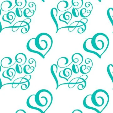 Seamless pattern with hand painted Valentine love and heart. Vector illustration Stock Illustration