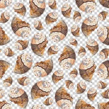 Seamless pattern of hand painted watercolor sea shells illustration on white Illustrazione stock