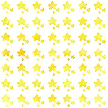 Seamless pattern of hand-painted yellow watercolor stars in repetition Stock Illustration
