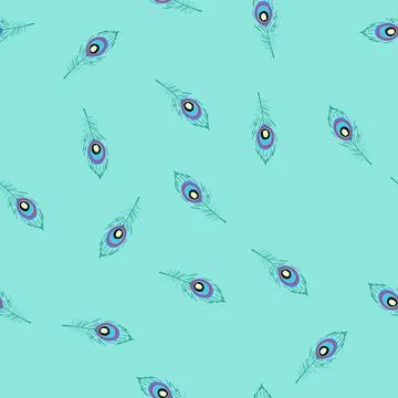 Seamless pattern hand peacock feather cartoon vector Stockillustratie