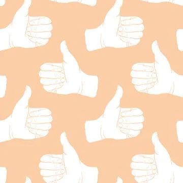 Seamless pattern hand showing symbol like. Making thumb up gesture. Drawn design Stock Illustration