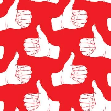Seamless pattern hand showing symbol like. Making thumb up gesture. Drawn design Stock Illustration