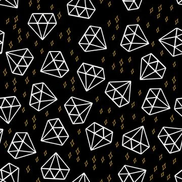Seamless pattern of hand sketched diamonds. Doodle gem stones vector backgrou Stock Illustration
