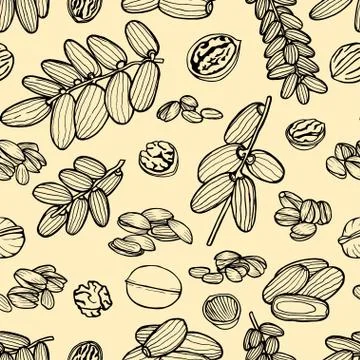 Seamless pattern hand sketched nuts Stock Illustration